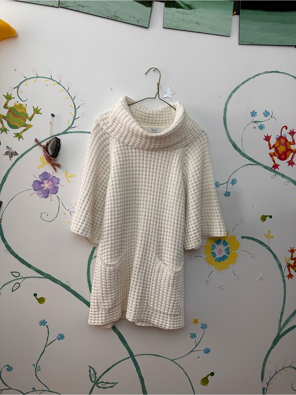 Liz&Co. Cozy Waffle-Knit Cream Cowlneck Sweater Dress